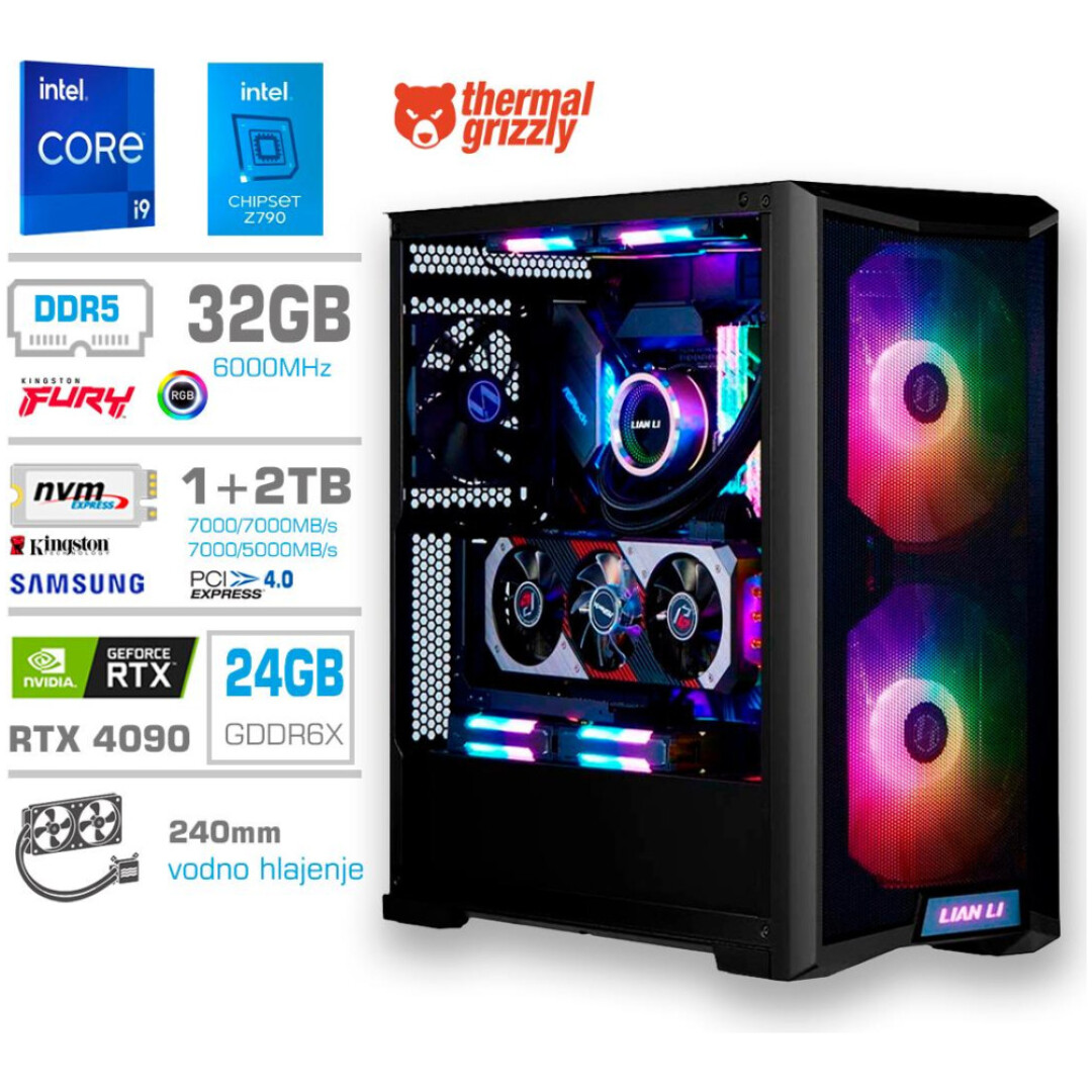 Računalnik MEGA TWR S10 i9-14900K/RTX4090/32GB-DDR5/1TB-4.0/2TB-4.0/1000W/Brez OS/črna RGB