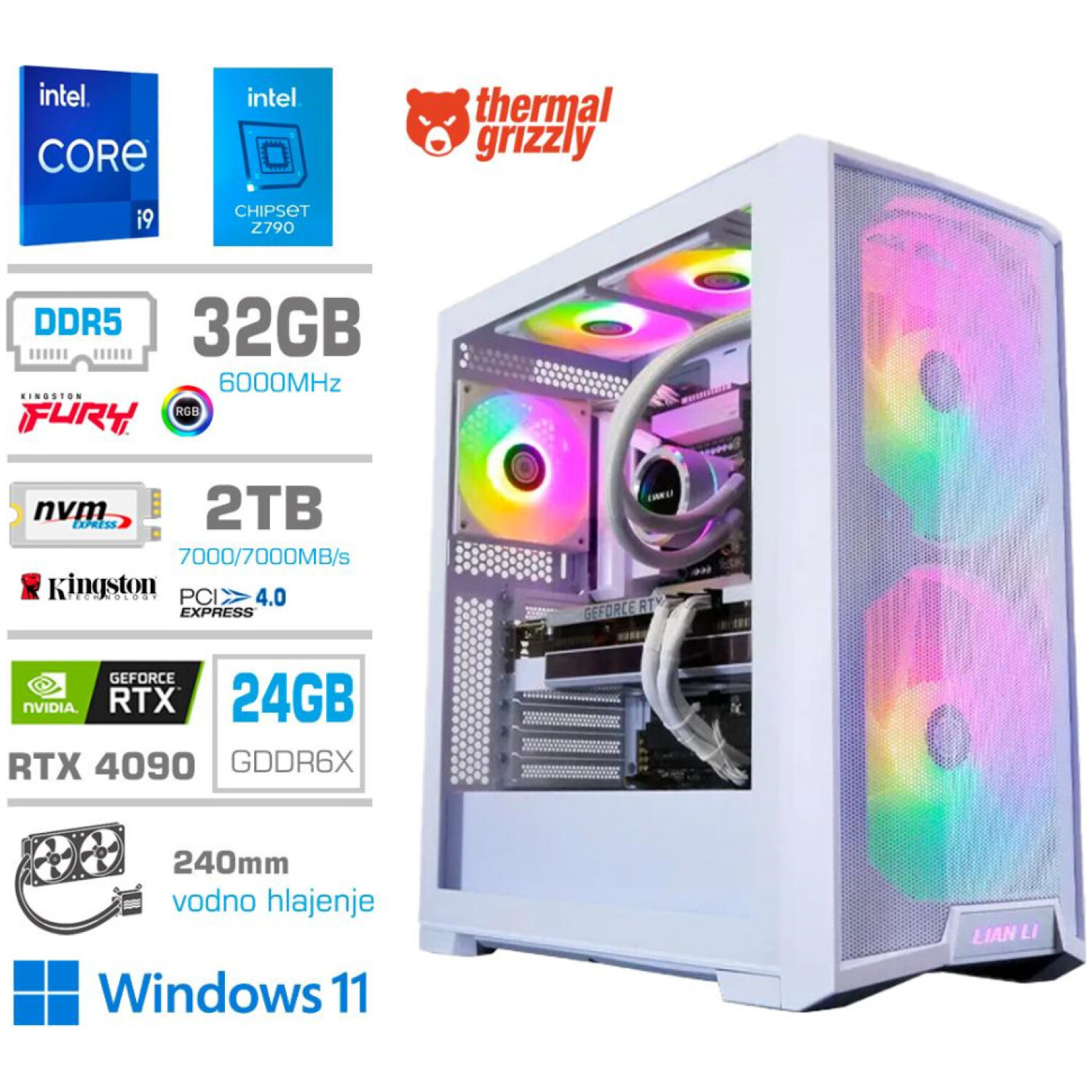 Računalnik MEGA TWR S10 i9-14900K/RTX4090/32GB-DDR5/2TB-4.0/1000W/Win11Home/bela RGB