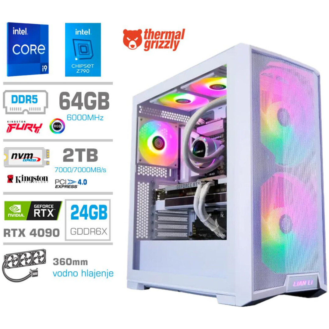 Računalnik MEGA TWR S10 i9-14900K/RTX4090/64GB-DDR5/2TB-4.0/2TB-4.0/1000W/Brez OS/bela RGB