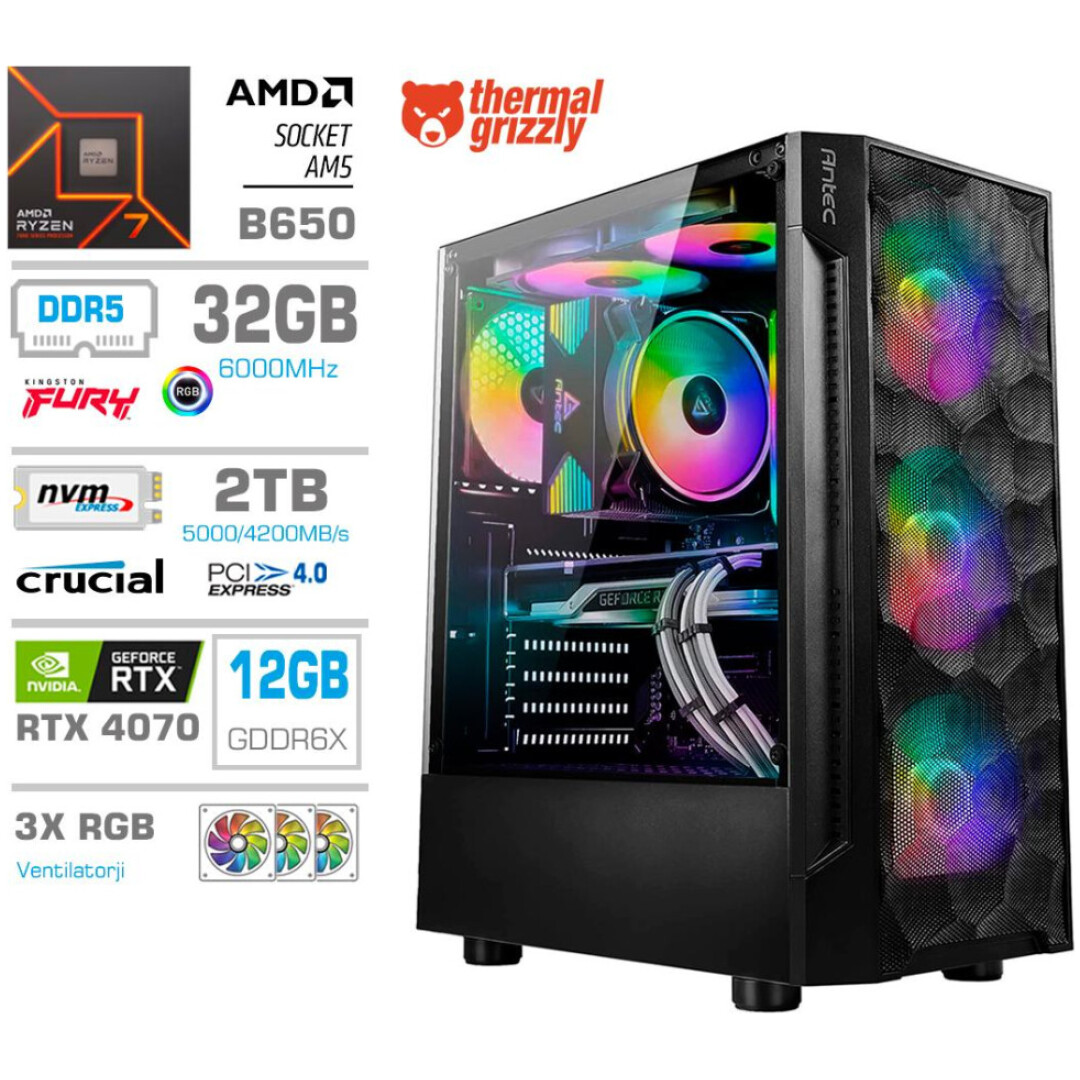 Računalnik MEGA TWR S7 R7-8700F/RTX4070/32GB-DDR5/2TB-4.0/750W/Brez OS RGB