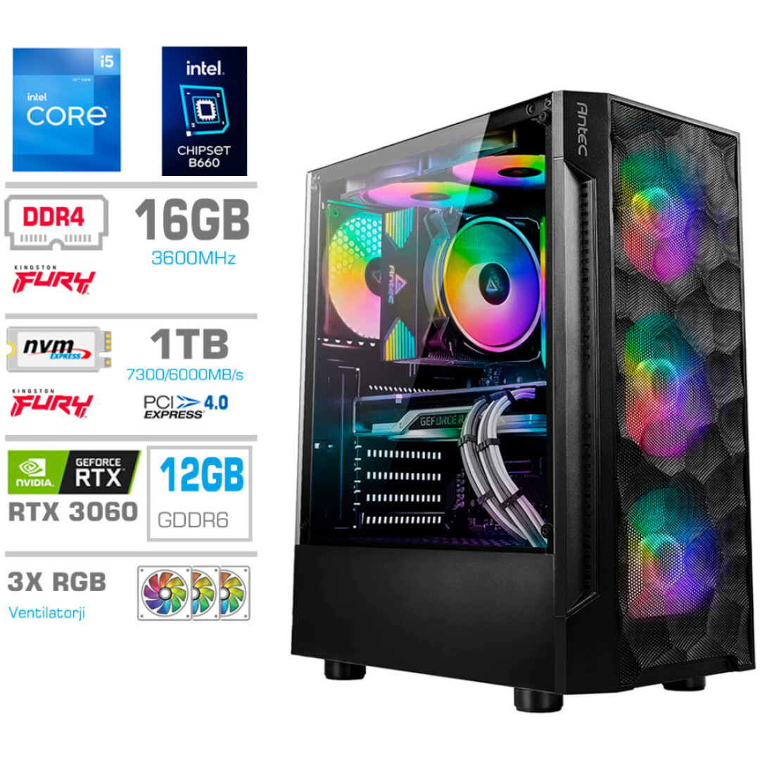 Računalnik MEGA TWR S7 i5-12400F/RTX3060-12GB/16GB/1TB-4.0/750W/Brez OS RGB