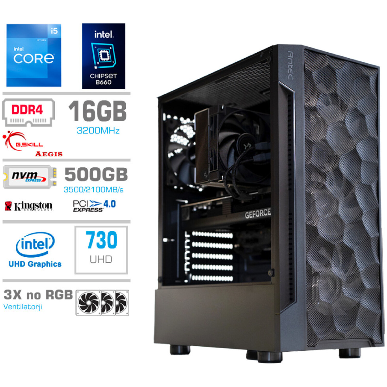 Računalnik MEGA TWR S7 i5-12400/Intel 730/16GB/500GB/750W/Brez OS RGB