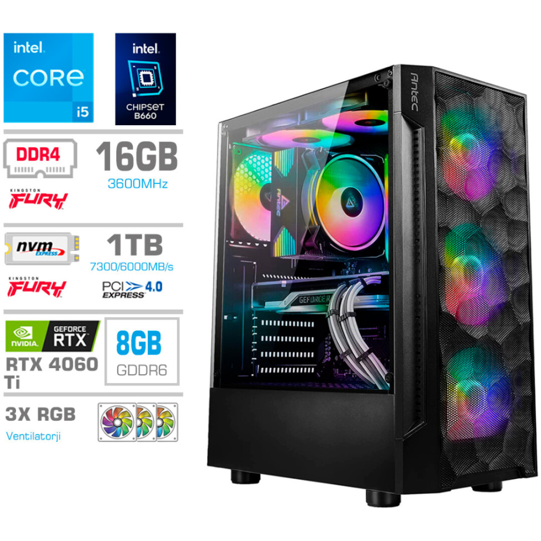 Računalnik MEGA TWR S7 i5-13600K/RTX4060Ti-8GB/16GB/1TB-4.0/750W/Brez OS RGB