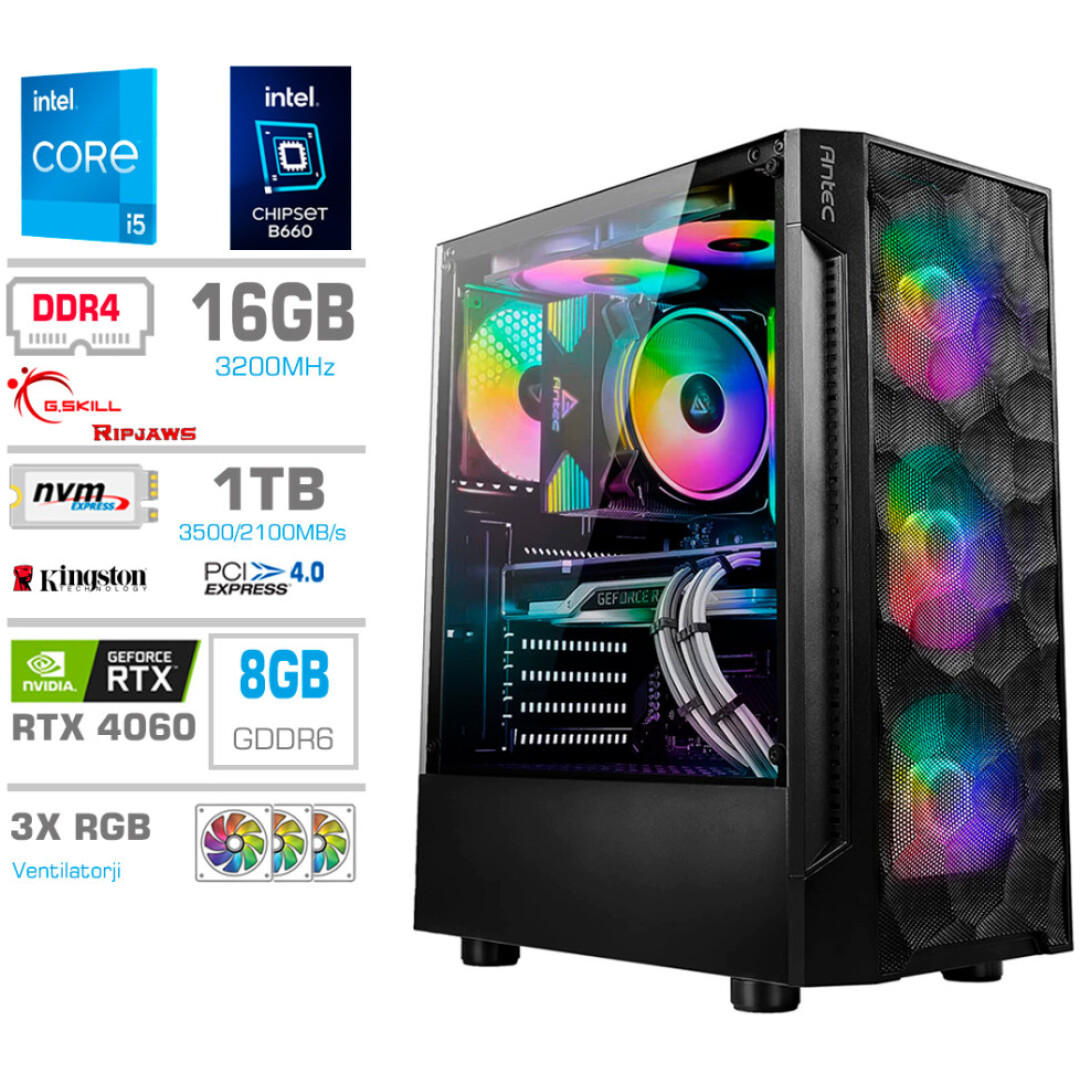 Računalnik MEGA TWR S7 i5-14600KF/RTX4060/16GB/1TB-4.0/750W/Brez OS RGB