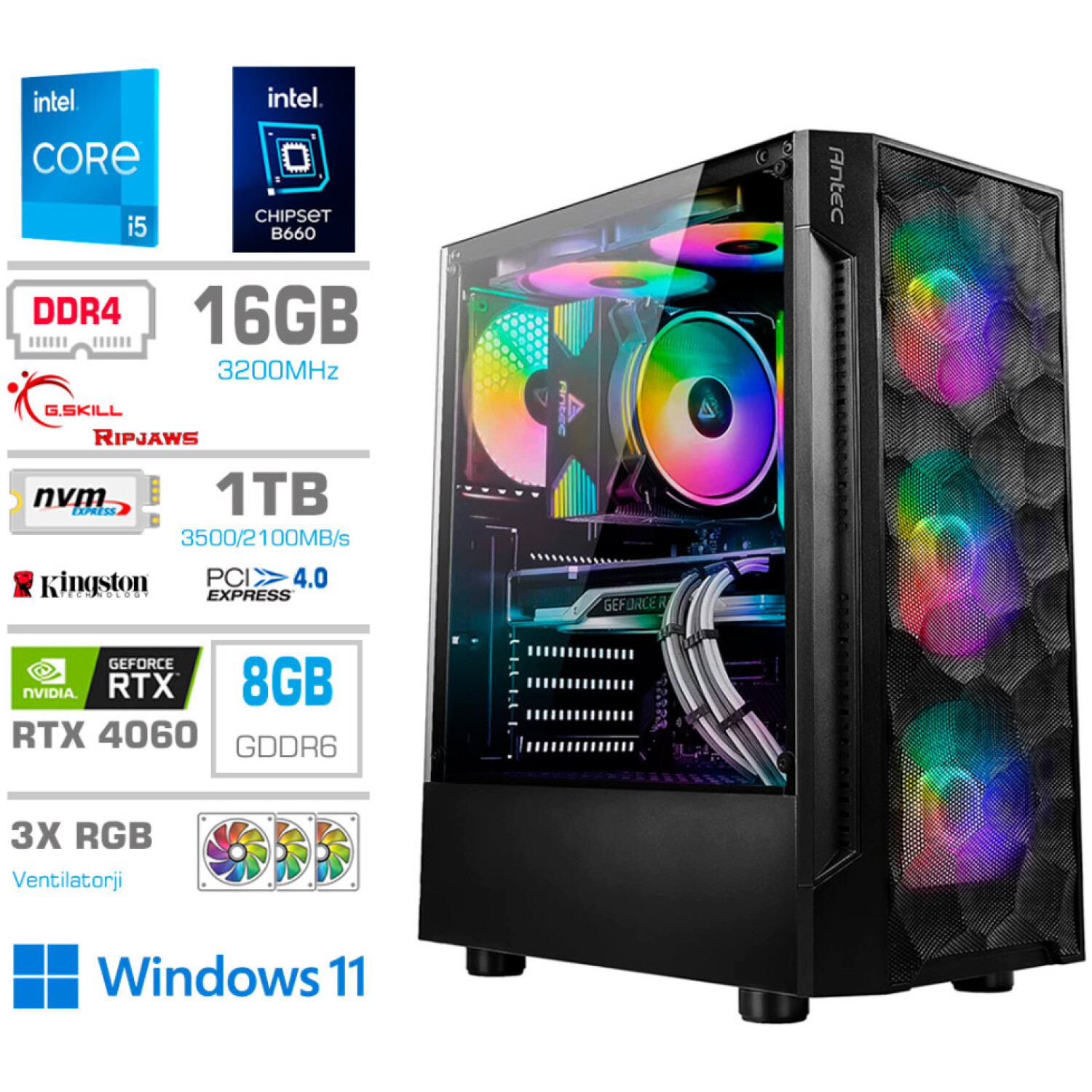 Računalnik MEGA TWR S7 i5-14600KF/RTX4060/16GB/1TB-4.0/750W/Win11Home RGB