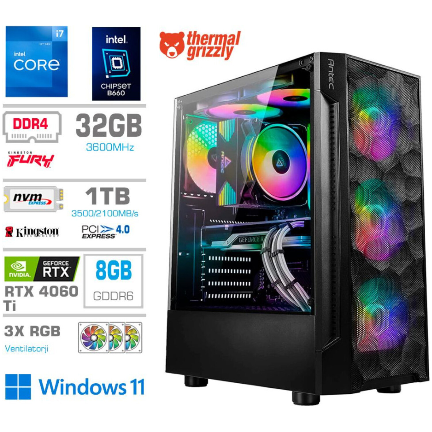 Računalnik MEGA TWR S7 i7-12700K/RTX4060Ti-8GB/32GB/1TB-4.0/750W/Win11Home RGB