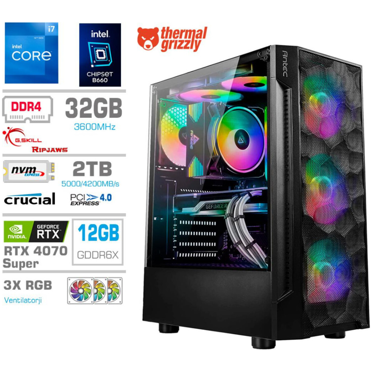 Računalnik MEGA TWR S7 i7-12700K/RTX4070 Super/32GB/2TB-4.0/750W/Brez OS RGB