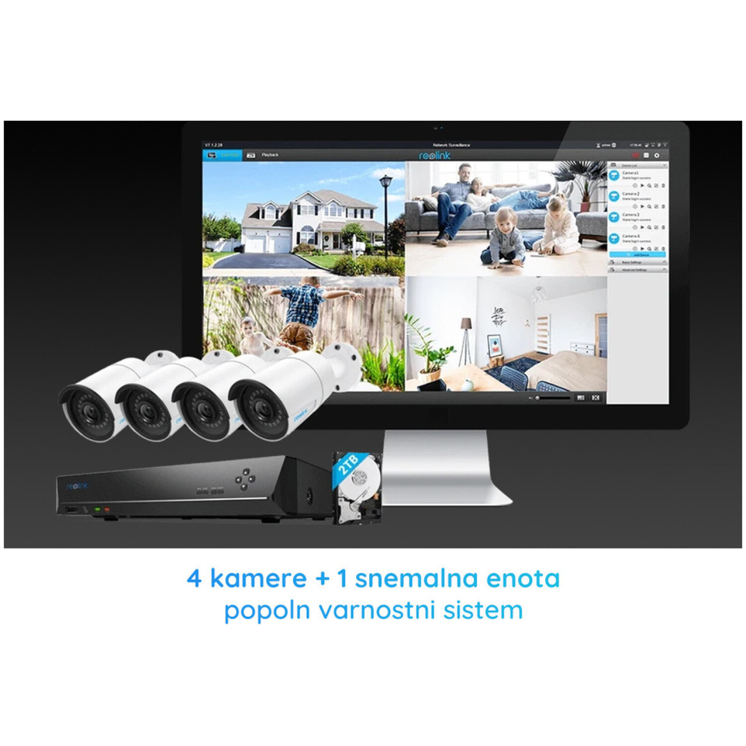 1x NVR snemalna enota (2TB) + 4x IP kamere P320