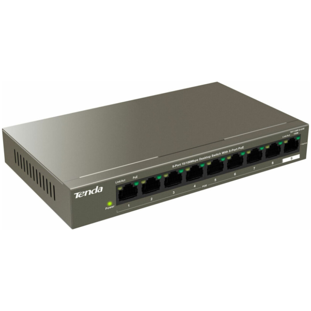 STIKALO 9-PORT Tenda 10/100 8xPoE 58W mini kovinsko ohišje (TEF1109P-8-63W)