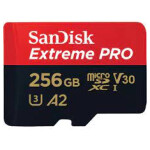 SanDisk Extreme PRO microSDXC 256GB + SD Adapter do 200MB/s/140MB/s A2 C10 V30 UHS-I U3