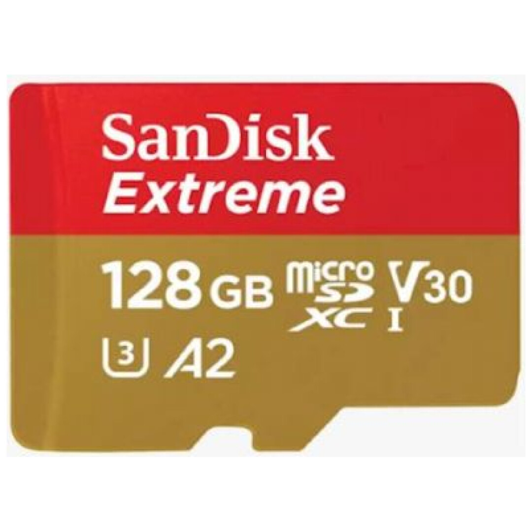 SanDisk Extreme microSDXC 128GB for Action Cams and Drones + SD Adapter 190MB/s & 90MB/s A2 C10 V30 UHS-I U3