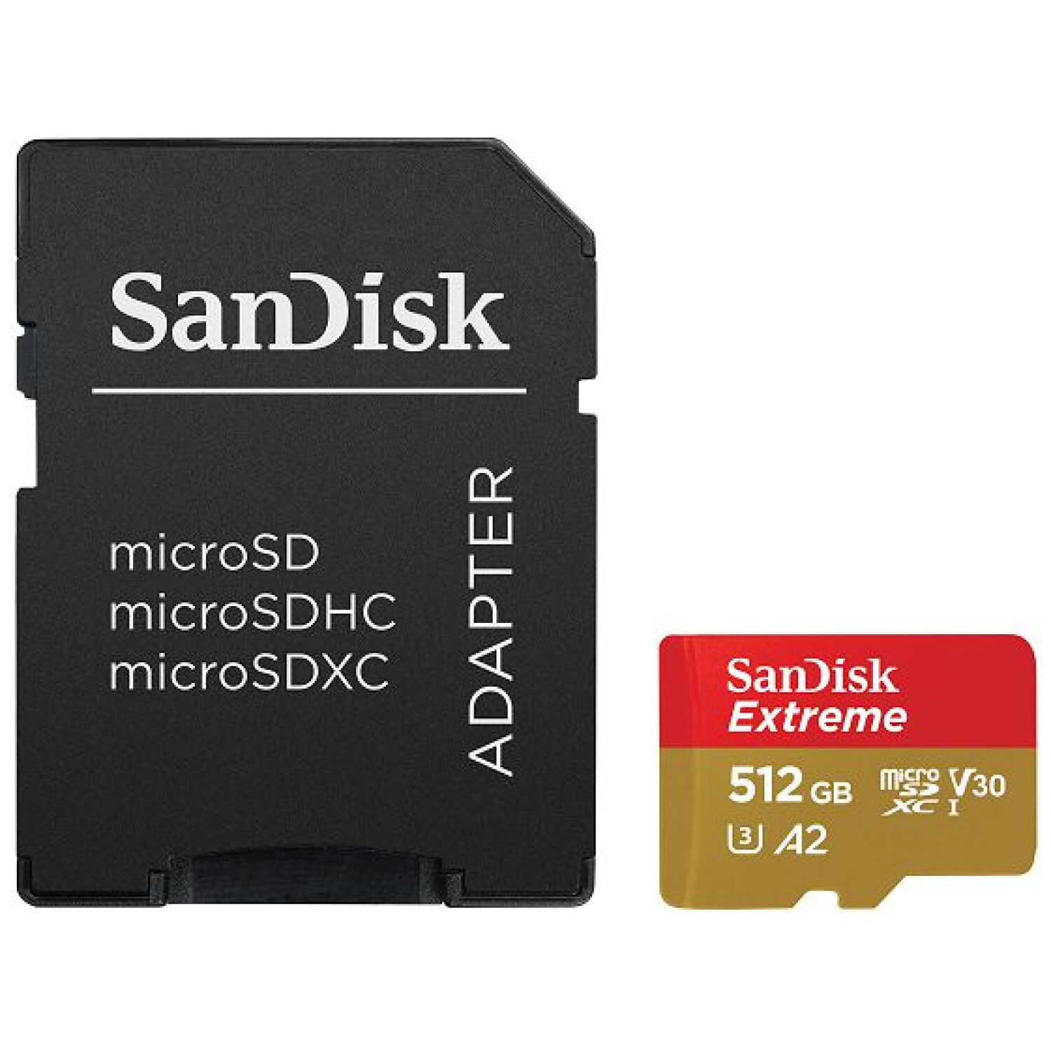 SanDisk Extreme microSDXC 512GB + SD Adapter 190MB/s & 130MB/s A2 C10 V30 UHS-I U3