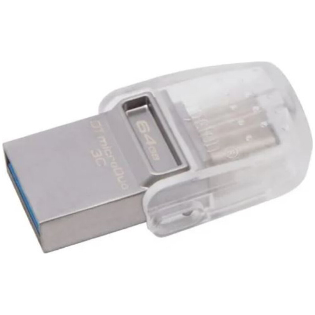 Spominski ključek 64GB USB 3.2/USB-C Kingston 100MB/s 15MB/s plastičen micro duo prozorn (DTDUO3C/64GB)