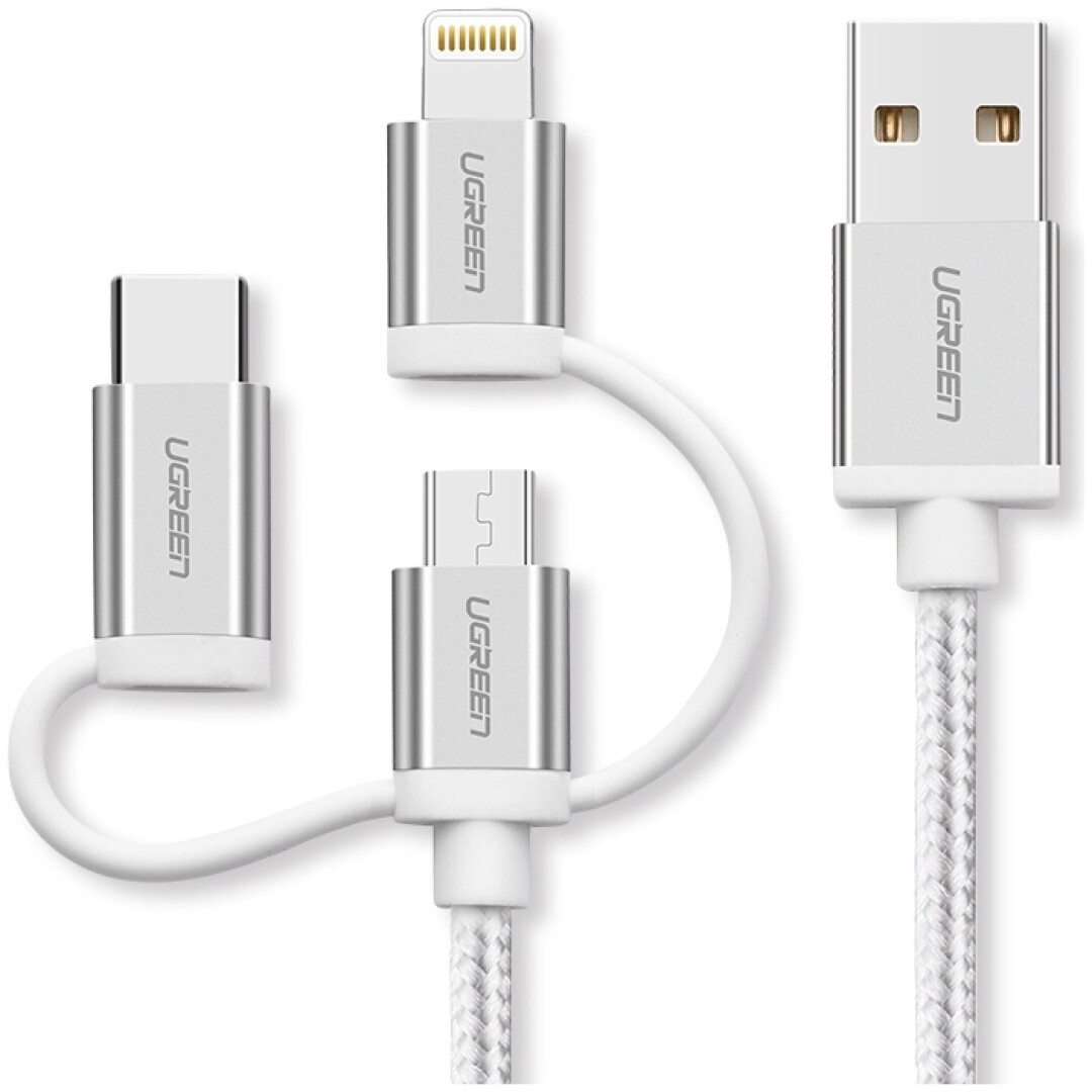 Ugreen USB 2.0 na Micro USB+Lightning+Type C (3 v 1) podatkovni kabel pleten 1