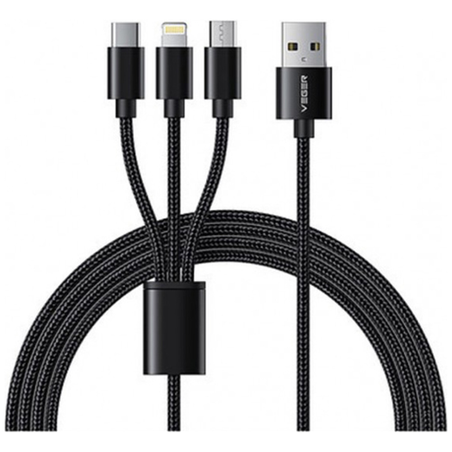 VEGER V303 pleteni kabel 3v1 USB-A na USB-C/Lightning/MicroUSB