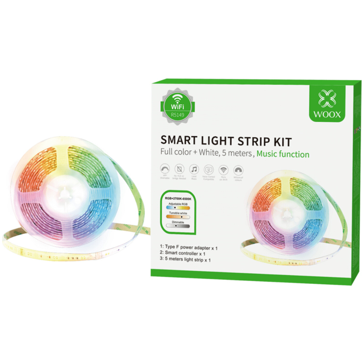 WOOX R5149 Smart WiFi LED 5m RGB z glasbenimi funkcijami pametni trak