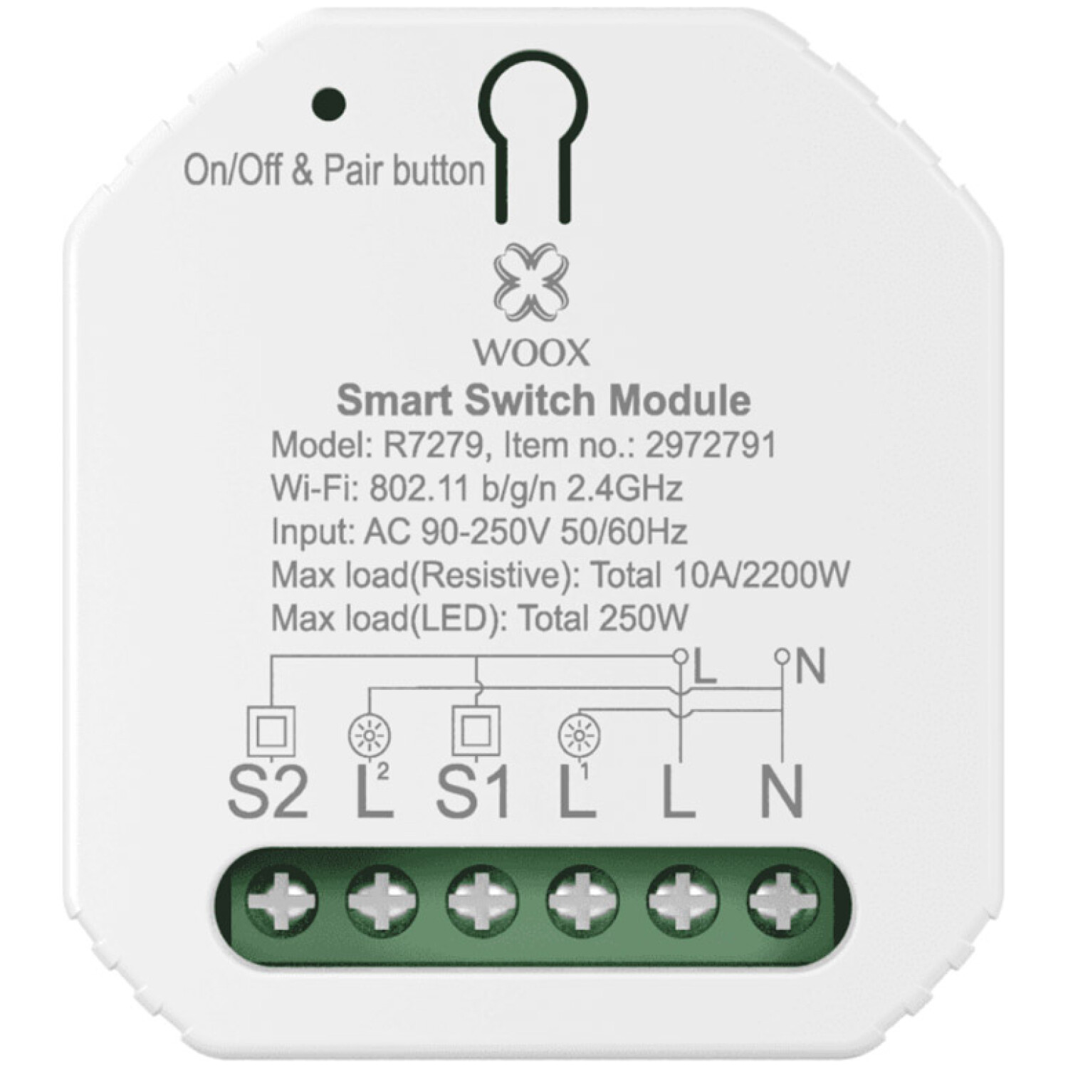 WOOX R7279 Smart WiFi vgradno 2-kanalno pametno stikalo