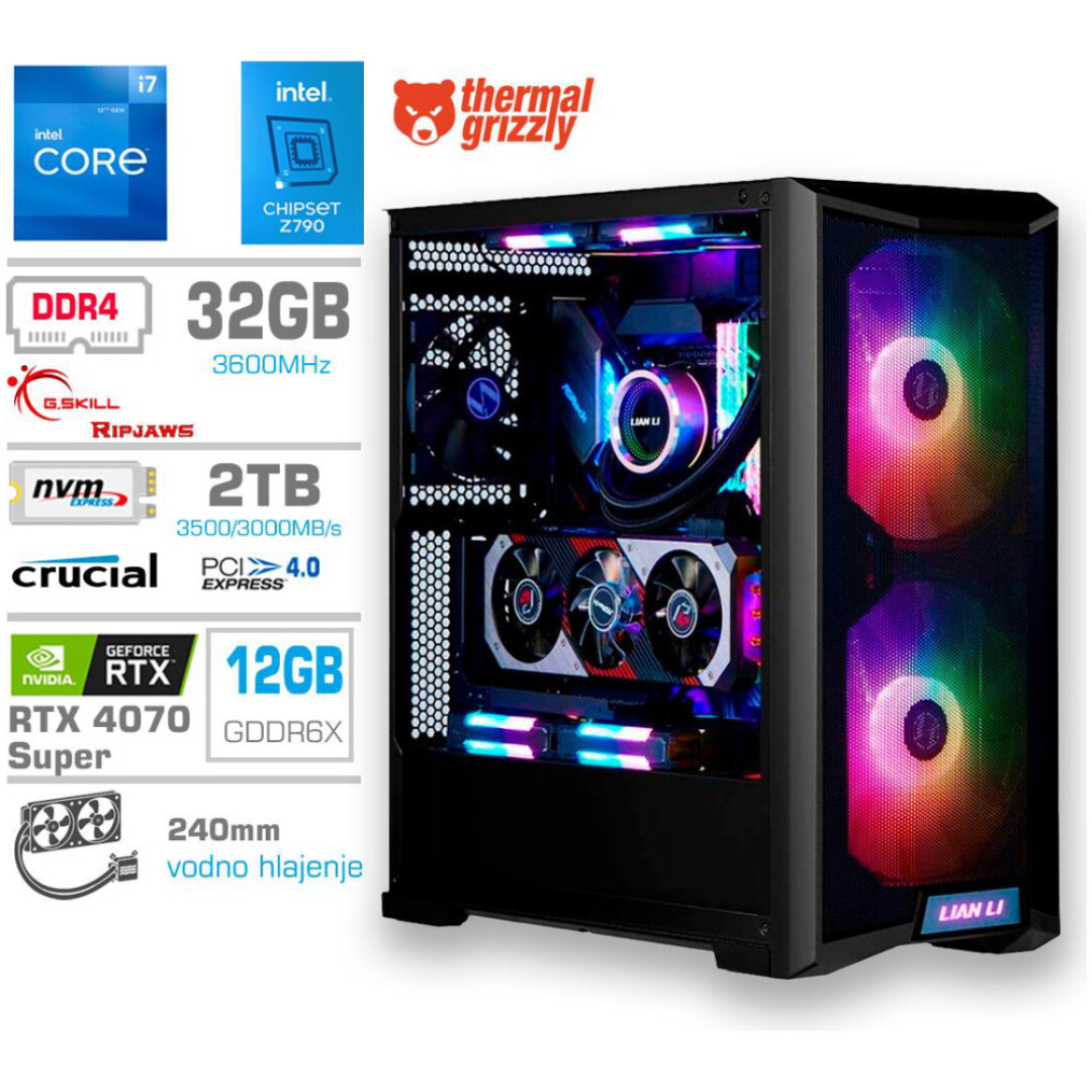 Računalnik MEGA TWR S10 i7-12700K/RTX4070 Super/32GB/2TB/1000W/Brez OS/črn RGB