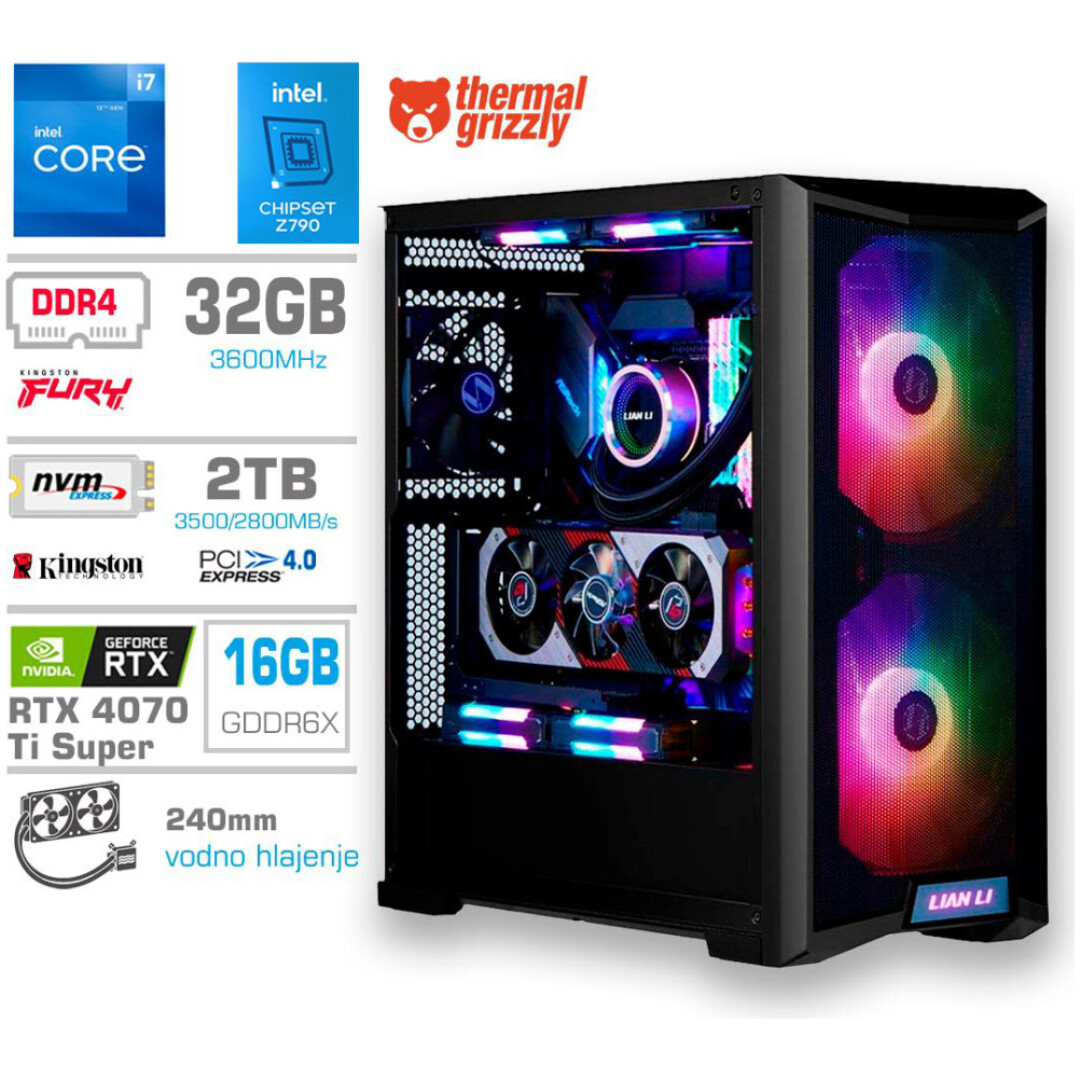 Računalnik MEGA TWR S10 i7-12700K/RTX4070Ti Super/32GB/2TB-4.0/1000W/Brez OS/črn RGB