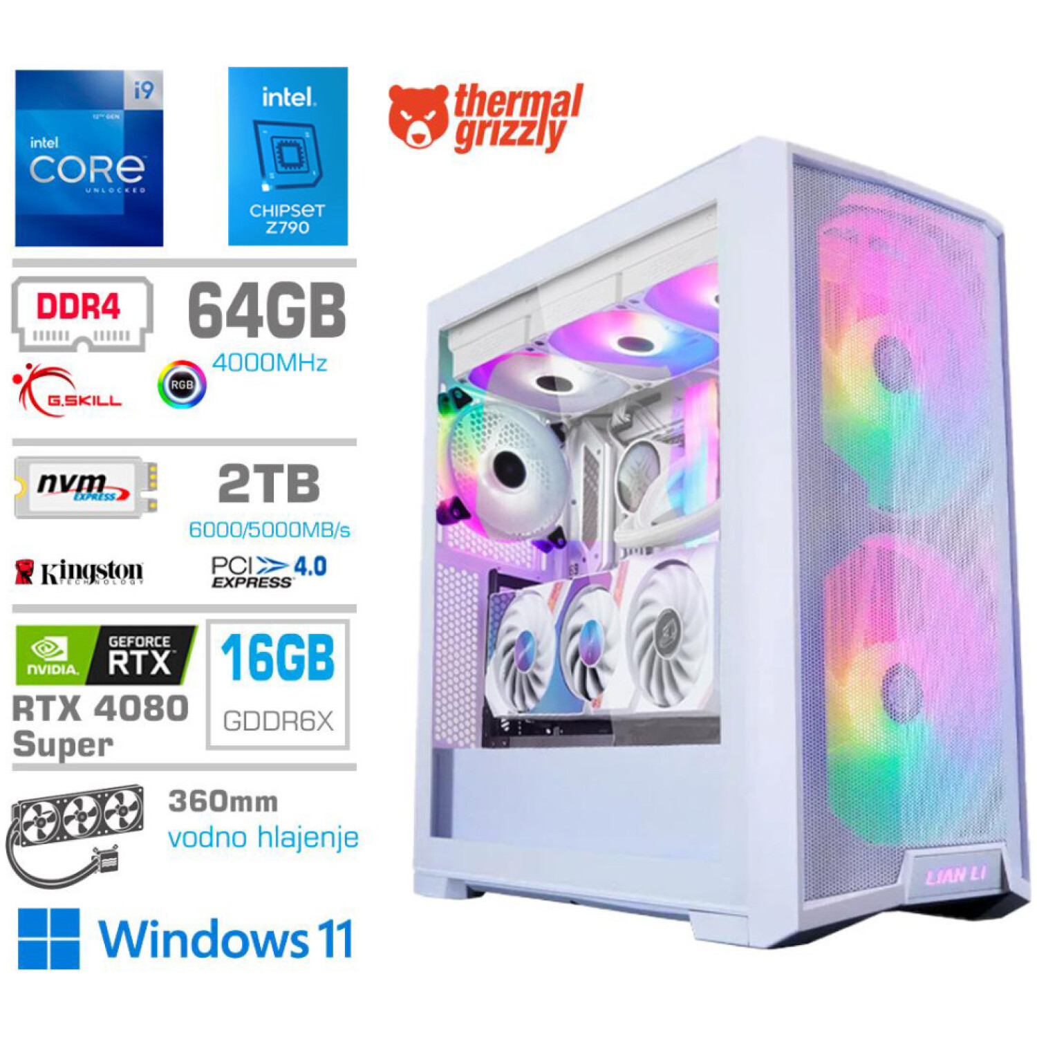 Računalnik MEGA TWR S10 i9-12900KF/RTX4080 Super/64GB/2TB-4.0/1000W/Win11Home/bel RGB