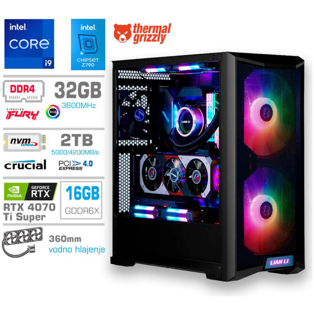 Računalnik MEGA TWR S10 i9-13900K/RTX4070Ti Super/32GB/2TB-4.0/1000W/Brez OS/črn RGB