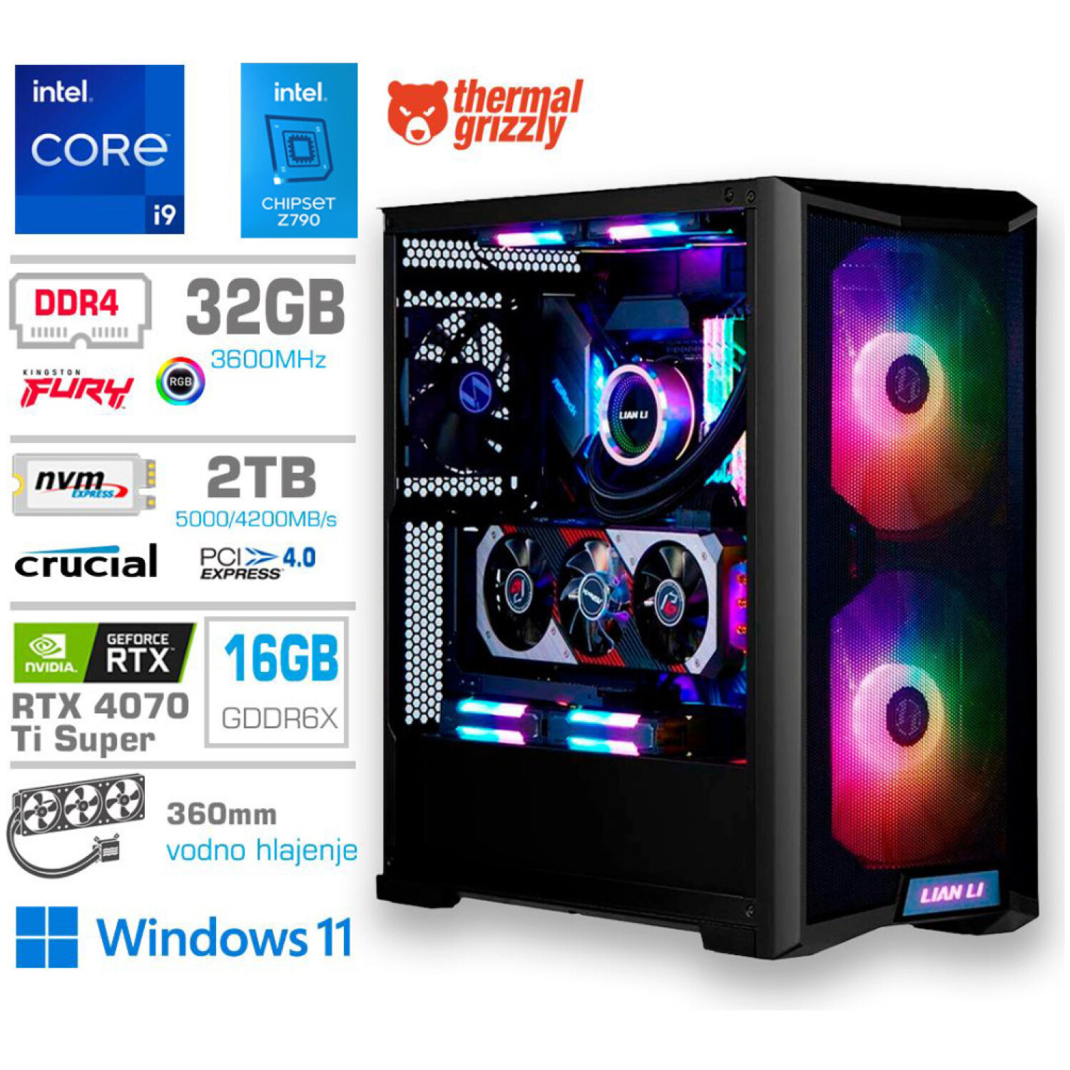 Računalnik MEGA TWR S10 i9-13900K/RTX4070Ti Super/32GB/2TB-4.0/1000W/Win11Home/črn RGB