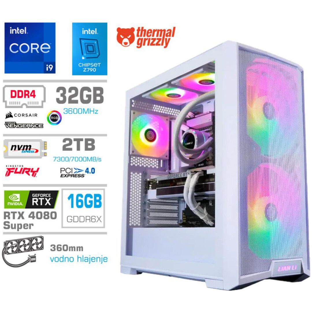 Računalnik MEGA TWR S10 i9-13900K/RTX4080 Super/32GB/2TB-4.0/1000W/Brez OS/bel RGB