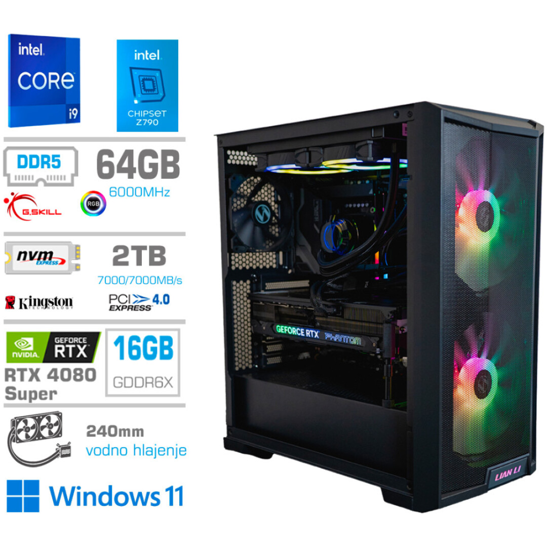 Računalnik MEGA TWR S10 i9-14900KF/RTX4080 Super/64GB-DDR5/2TB-4.0/1000W/Win11Home/črna RGB