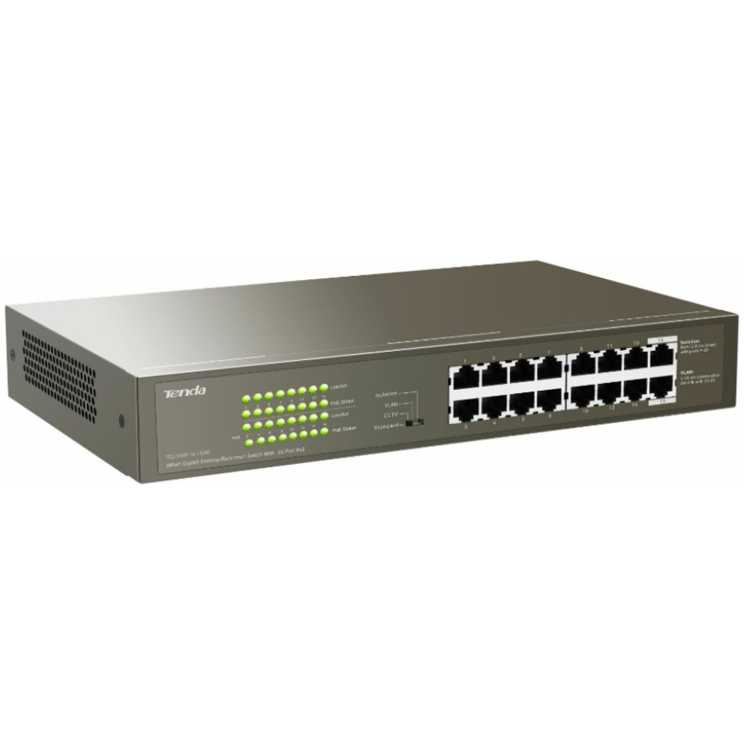 STIKALO 16-PORT Tenda 100/1000 PoE Rackmount (TEG1116P-16-150W)