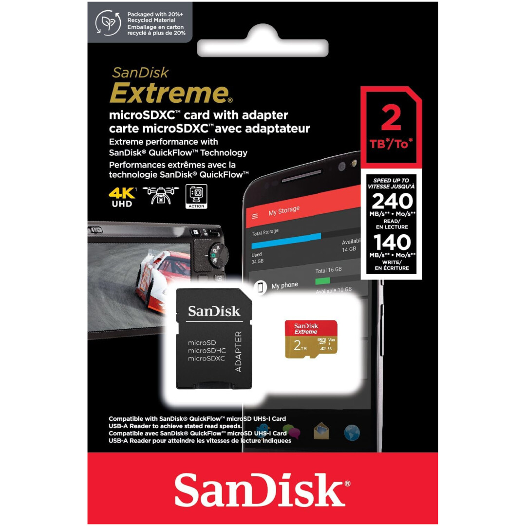 SanDisk 2TB Extreme microSDXC UHS-I z adapterjem do 240MB/s