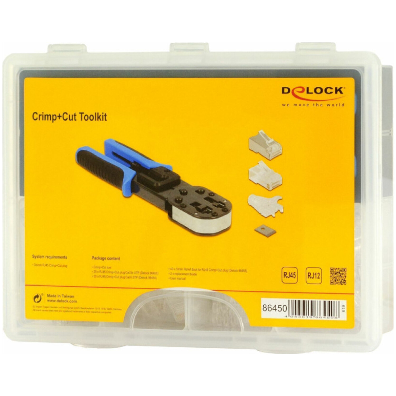 Pripomoček za servis - klešče Delock Crimp & Cut RJ45/RJ12 + set konektorjev (86450)