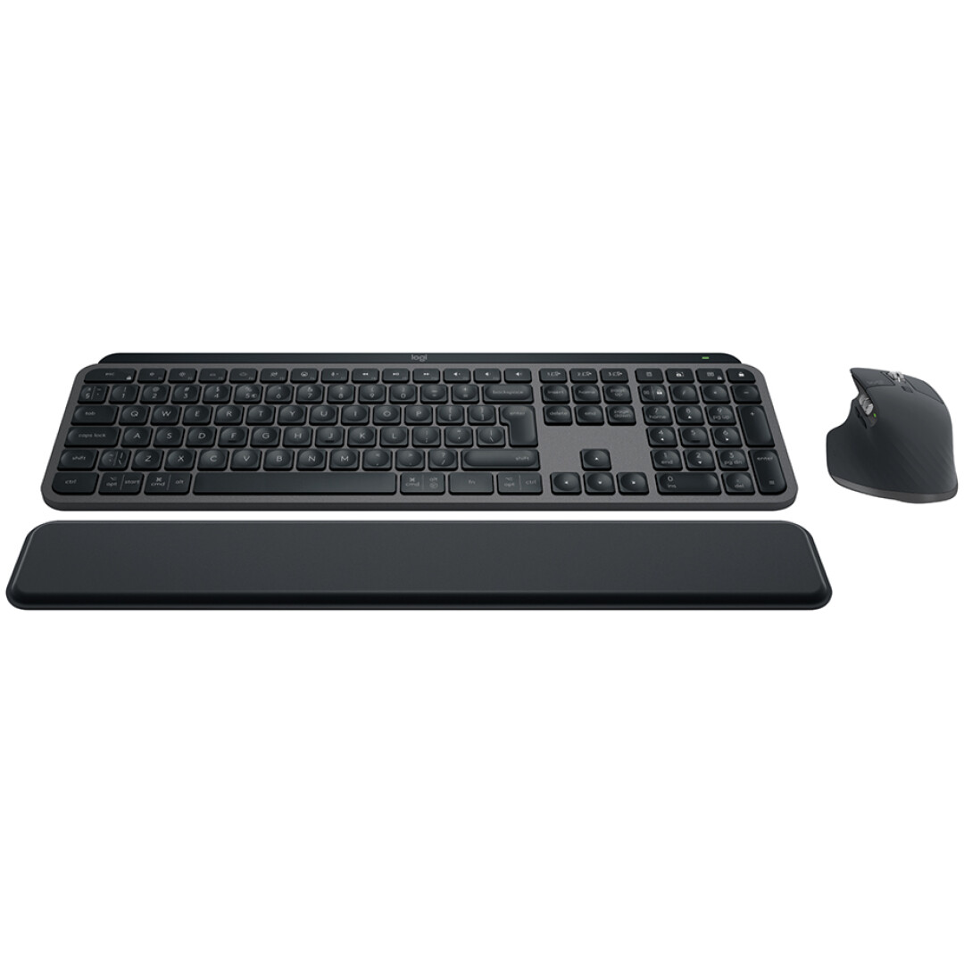 Tipkovnica in miš Logitech brezžična desktop MX Keys S Plus US international SLO gravura grafitna LED osvetlitev miška MX Master 3S (920-011614)