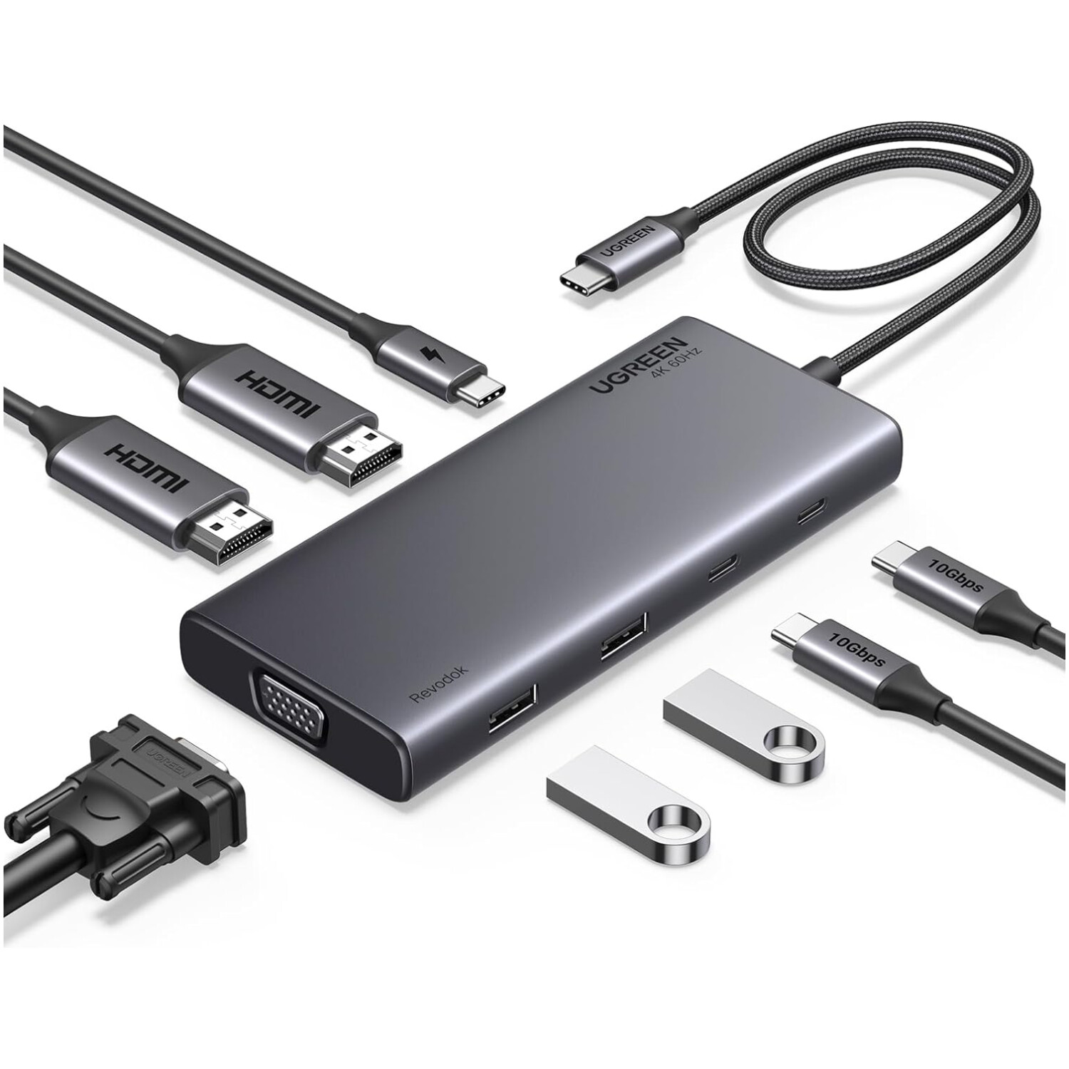 UGREEN 8v1 USB-C 4K priklopna postaja s 100W PD vhodom