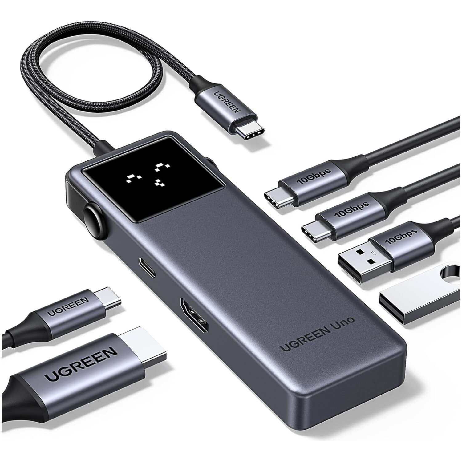 Ugreen Uno 6v1 USB-C hub z 10Gbps USB-C in USB-A ter 4K@60Hz HDMI izhodi