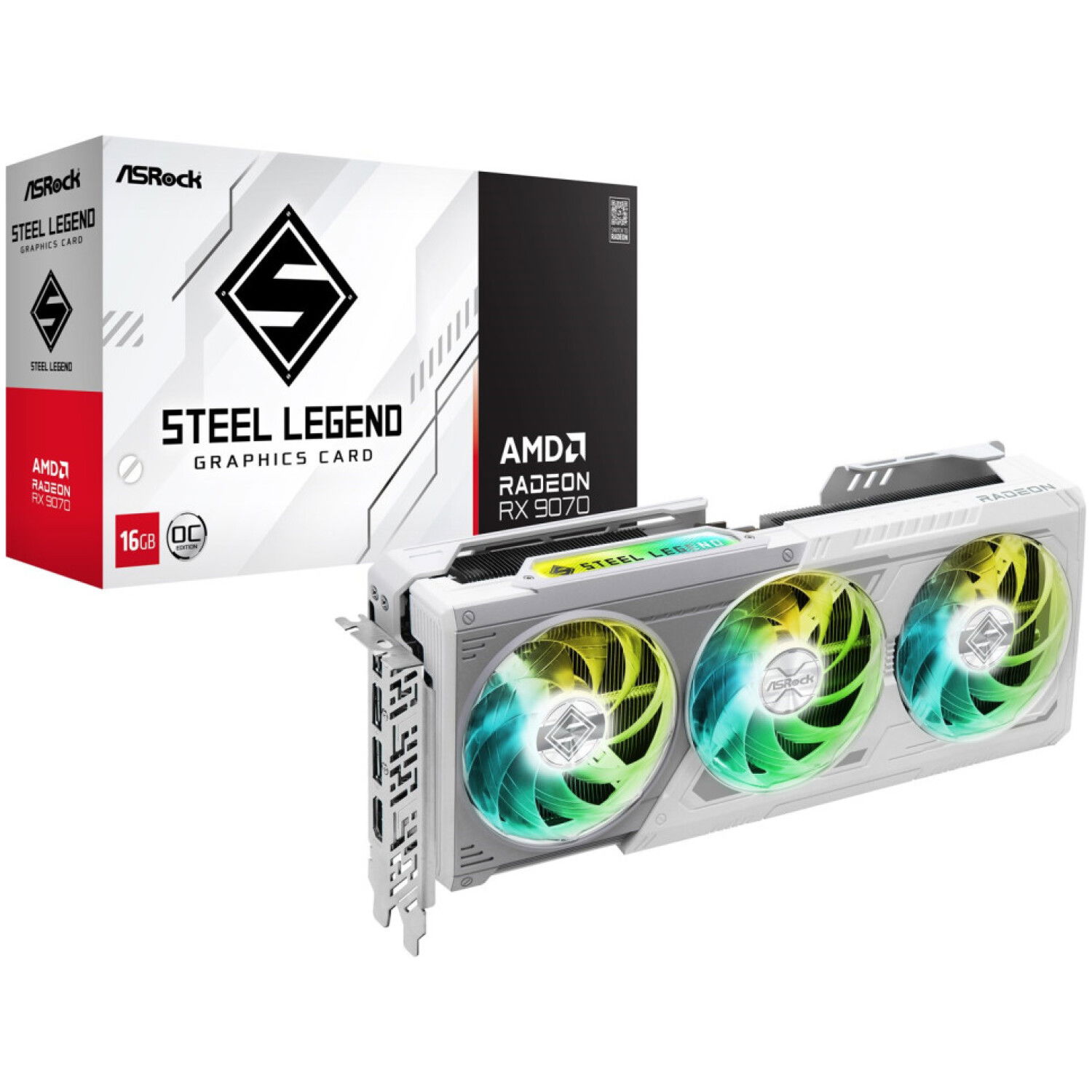 Grafična kartica AMD 9070 Asrock Steel Legend OC bela - 16GB GDDR6 | 1xHDMI 2.1b 3xDisplayport 2.1a (90-GA5EZZ-00UANF)