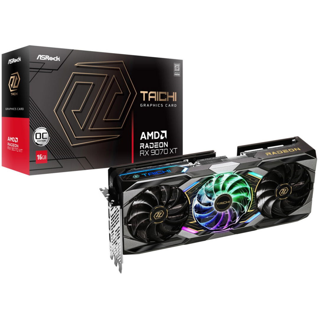 Grafična kartica AMD 9070 XT Asrock Taichi OC - 16GB GDDR6 | 1xHDMI 2.1b 3xDisplayport 2.1a (90-GA5HZZ-00UANF)