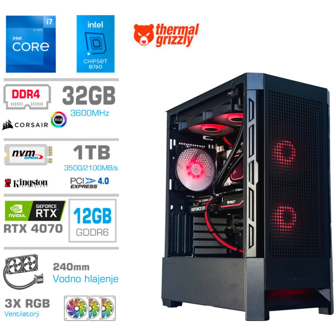 Računalnik MEGA MT S8 i7-12700K/RTX4070/32GB/1TB-4.0/750W/Brez OS/črna RGB + Estetski napajalni kabli [Rdeča / Črna]