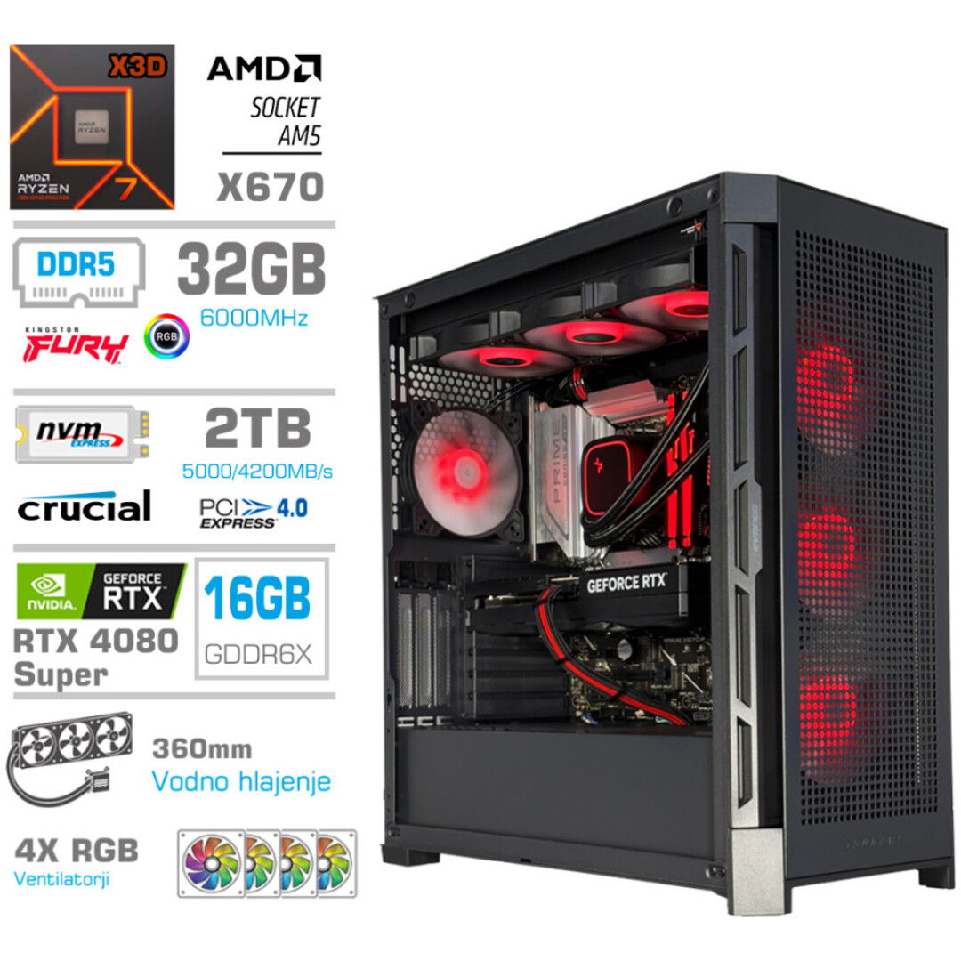 Računalnik MEGA TWR S11 R7-7800X3D/RTX4080 Super/32GB-DDR5/2TB-4.0/1050W/Brez OS/črna RGB + Estetski napajalni kabli [Rdeča / Črna]