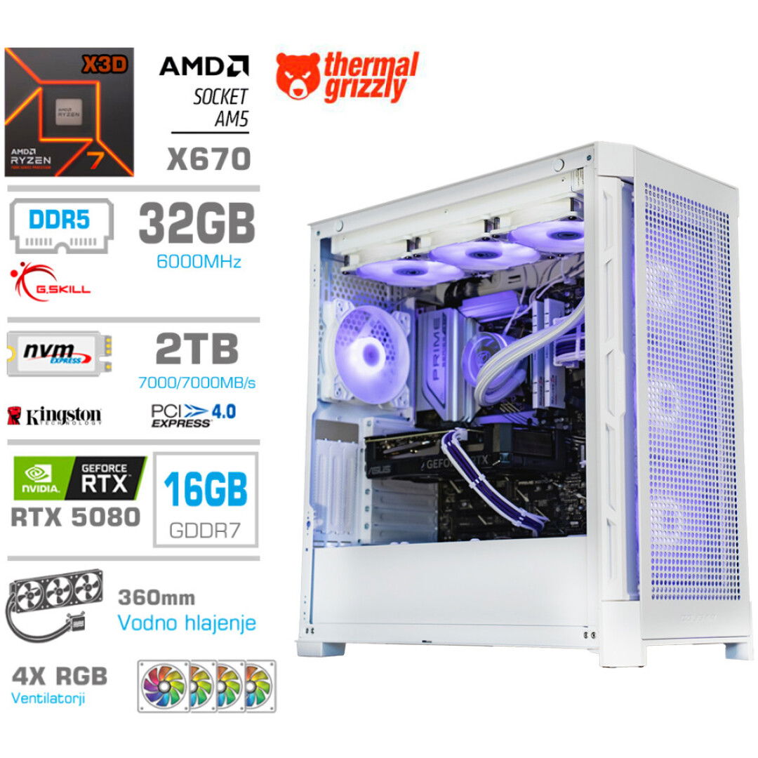 Računalnik MEGA TWR S11 R7-7800X3D/RTX5080/32GB-DDR5/2TB-4.0/1050W/Brez OS/bela RGB + Estetski napajalni kabli [Vijola / Bela]