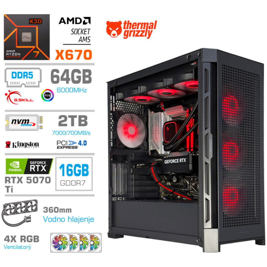 Računalnik MEGA TWR S11 R7-9800X3D/RTX5070Ti/64GB-DDR5/2TB-4.0/1050W/Brez OS/črna RGB